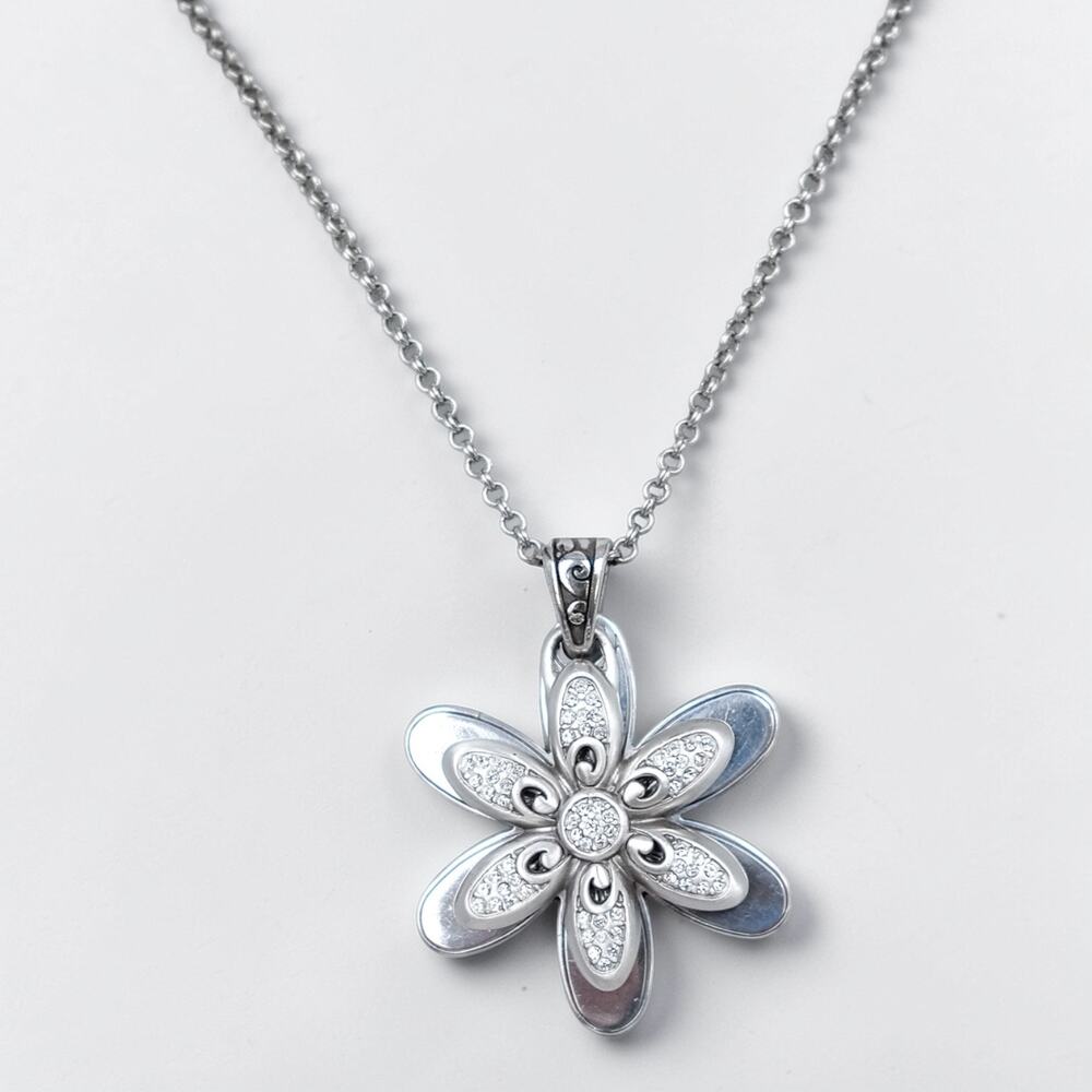 Brighton Dazzle Bloom Twin Daisy Pendant Necklace Crystal Floral Garden Retired - Picture 2 of 6